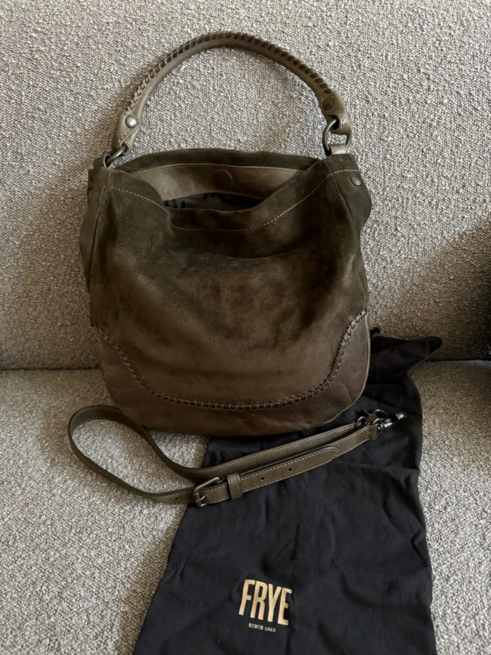 FRYE Melissa Whipstitch Suede Hobo with Detachable Strap - Picture 1 of 7